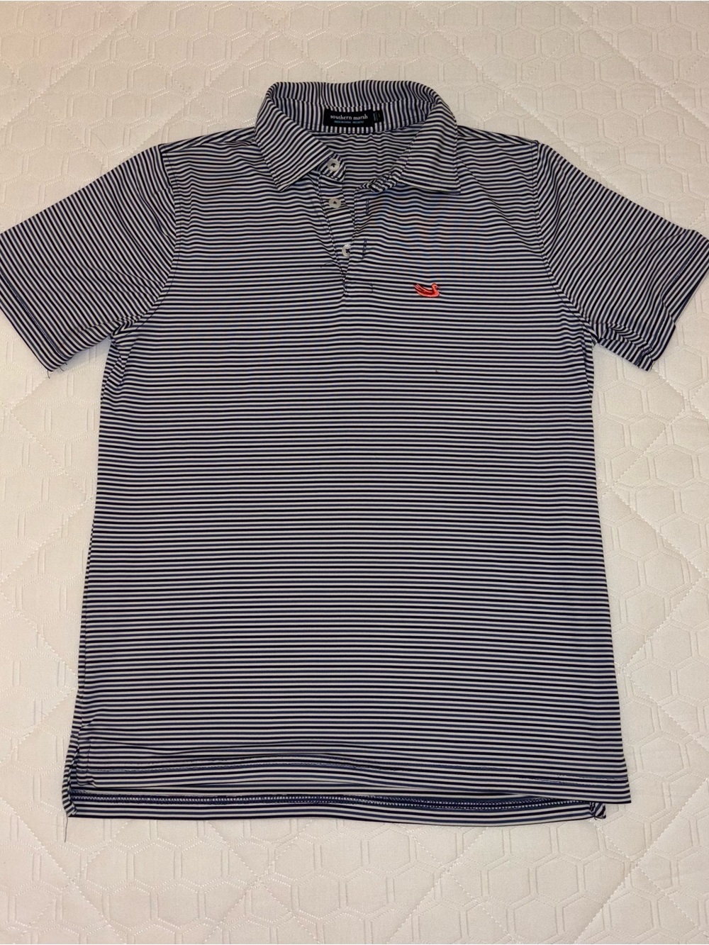 Southern Marsh Youth Performance Navy & White Striped Polo Youth Large
